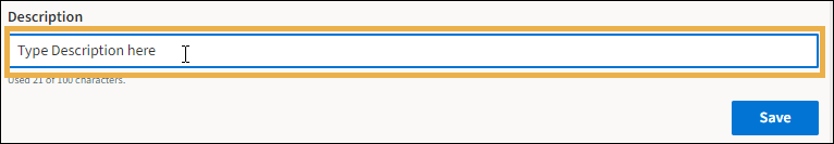 Description field with a yellow highlight box around it and showing the Save button.